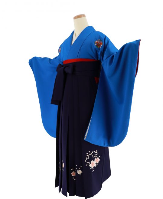 卒業式袴レンタルNo.473[シンプル]青・花紋刺繍